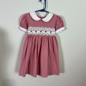 FriedKnit Creations Toddler Girl Strawberry Smocked Red Checker Print Dress 2 T